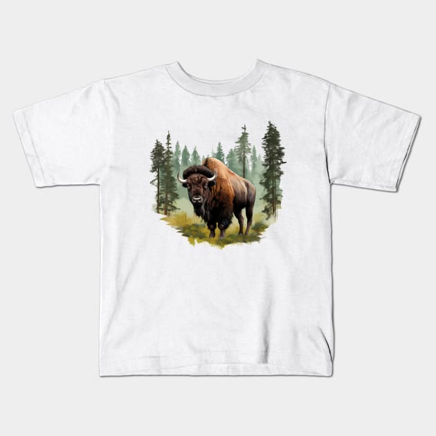 American Bison Kids T-Shirt by zooleisurelife